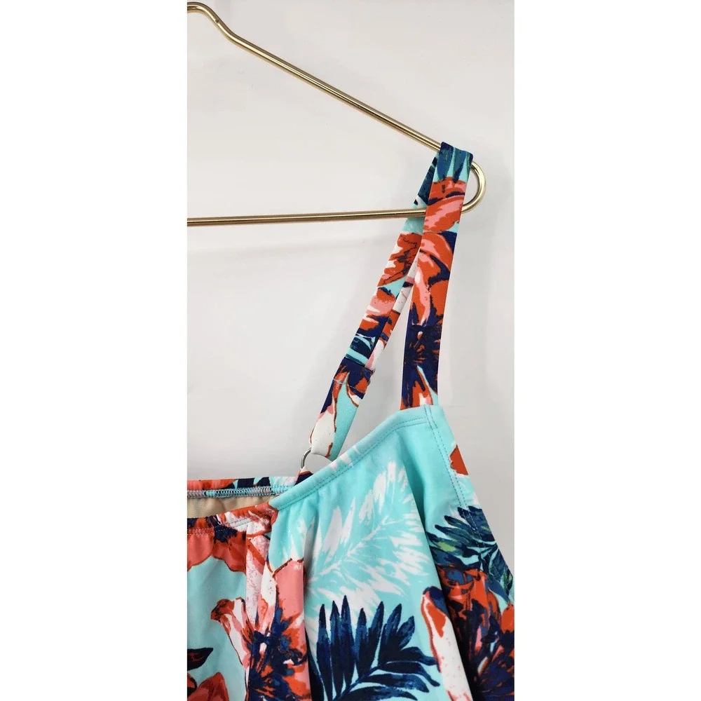 New NWT Catherines Floral One-Piece Ruffle‎ Front Flattering Swimsuit Size 22